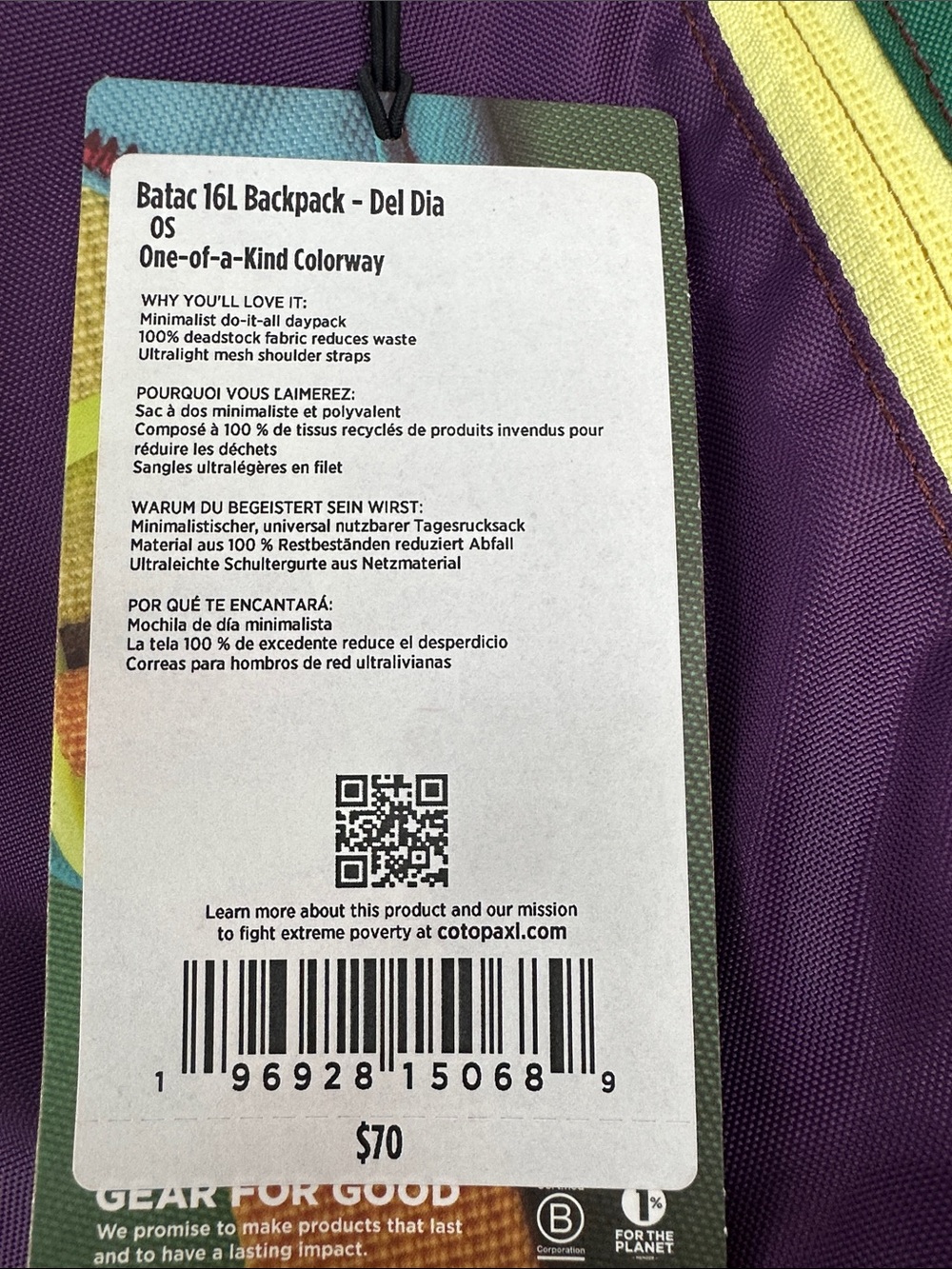 Cotopaxi Batac Del Día 16L Backpack One-of-a-Kind Multicolor Lightweight Daypack - Picture 6 of 6